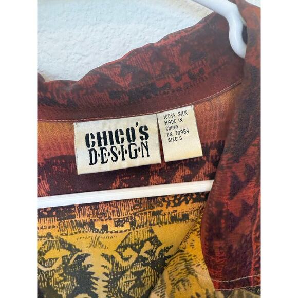 Vintage Chico’s Design 100% Silk Ombré Yellow Tribal Aztec Button 3 (XL/16) - Picture 3 of 5